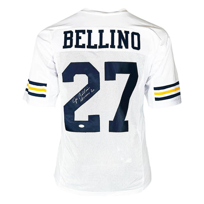 Joe Bellino Signed HT 60 Inscription Navy College White Football Jersey (JSA)