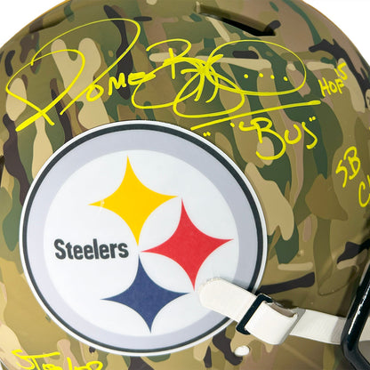 Jerome Bettis Signed Multi Inscription Pittsburgh Steelers Camo Authentic Speed Full-Size Football Helmet (Beckett)