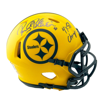 Rocky Bleier Signed 4x SB Champs Inscription Pittsburgh Steelers Rave Mini Football Helmet (Beckett)