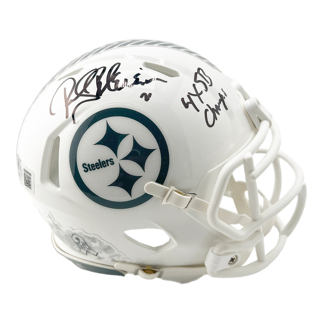 Rocky Bleier Signed 4x SB Champs Inscription Pittsburgh Steelers Salute to Service 2024 Mini Football Helmet (Beckett)