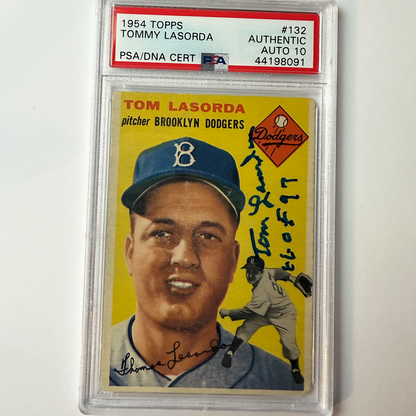 Tommy Lasorda Signed 1954 Topps Rookie #132 HOF 97 PSA 10 Auto