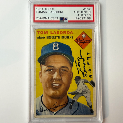 Tommy Lasorda Signed 1954 Topps Rookie #132 HOF 97 PSA 10 Auto