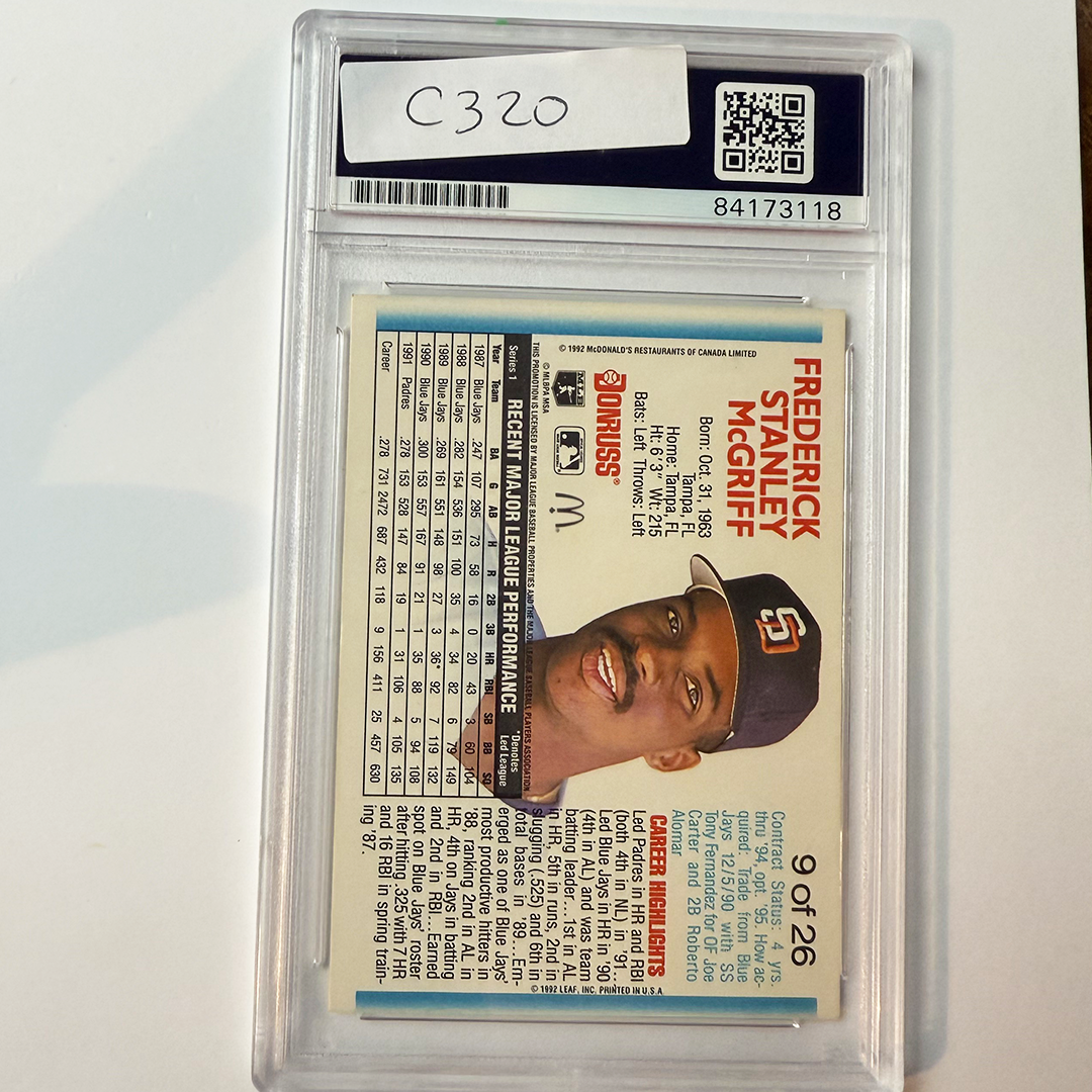 Fred McGriff Signed 1992 McDonalds Donruss #9 PSA Auto Authentic