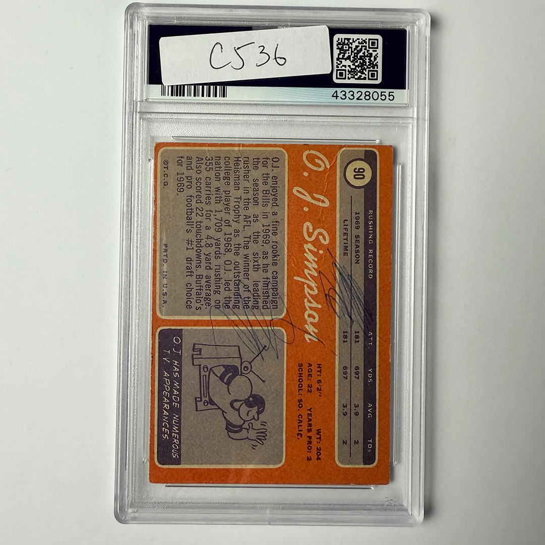 OJ Simpson Signed 1970 Topps ROOKIE #90 W/HOF 85 PSA 10 Auto