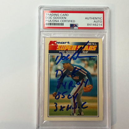 Dwight Gooden Signed 1990 Topps Kmart Super Stars #10 w/4 Inscriptions PSA Auto Auth