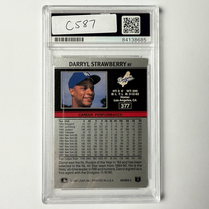 Darryl Strawberry Signed 1991 Leaf #377 PSA Auto Authentic
