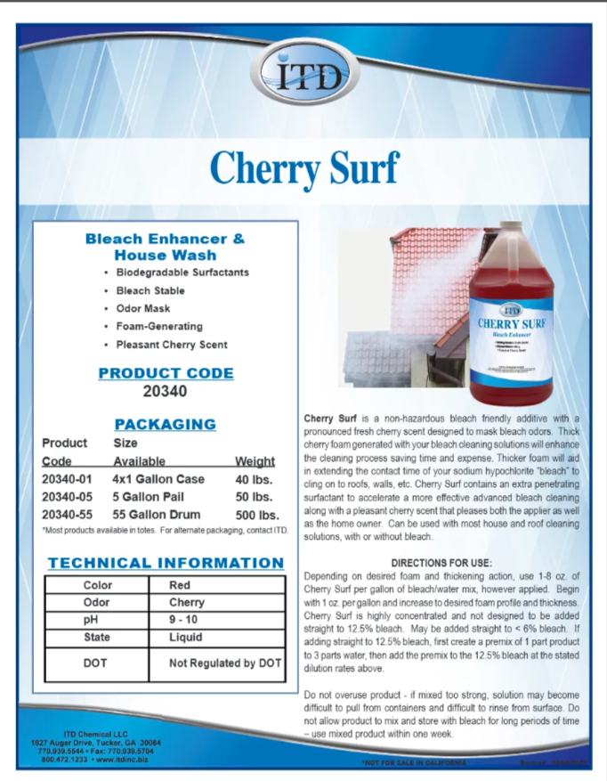 Cherry Surf – Bleach Enhancer  House Wash 5 Gallon
