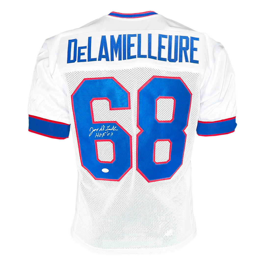 Joe DeLamielleure Signed HOF 03 Inscription Buffalo White Football Jersey (Beckett)