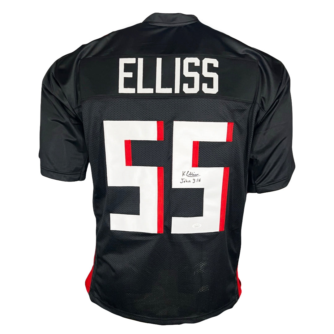 Kaden Elliss Signed John 3:16 Inscription Atlanta Black Football Jersey (Beckett)