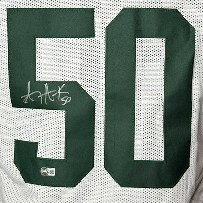 A.J. Hawk Signed Green Bay White Football Jersey (Beckett)