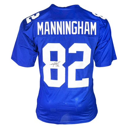 Mario Manningham Signed New York Blue Football Jersey (JSA)