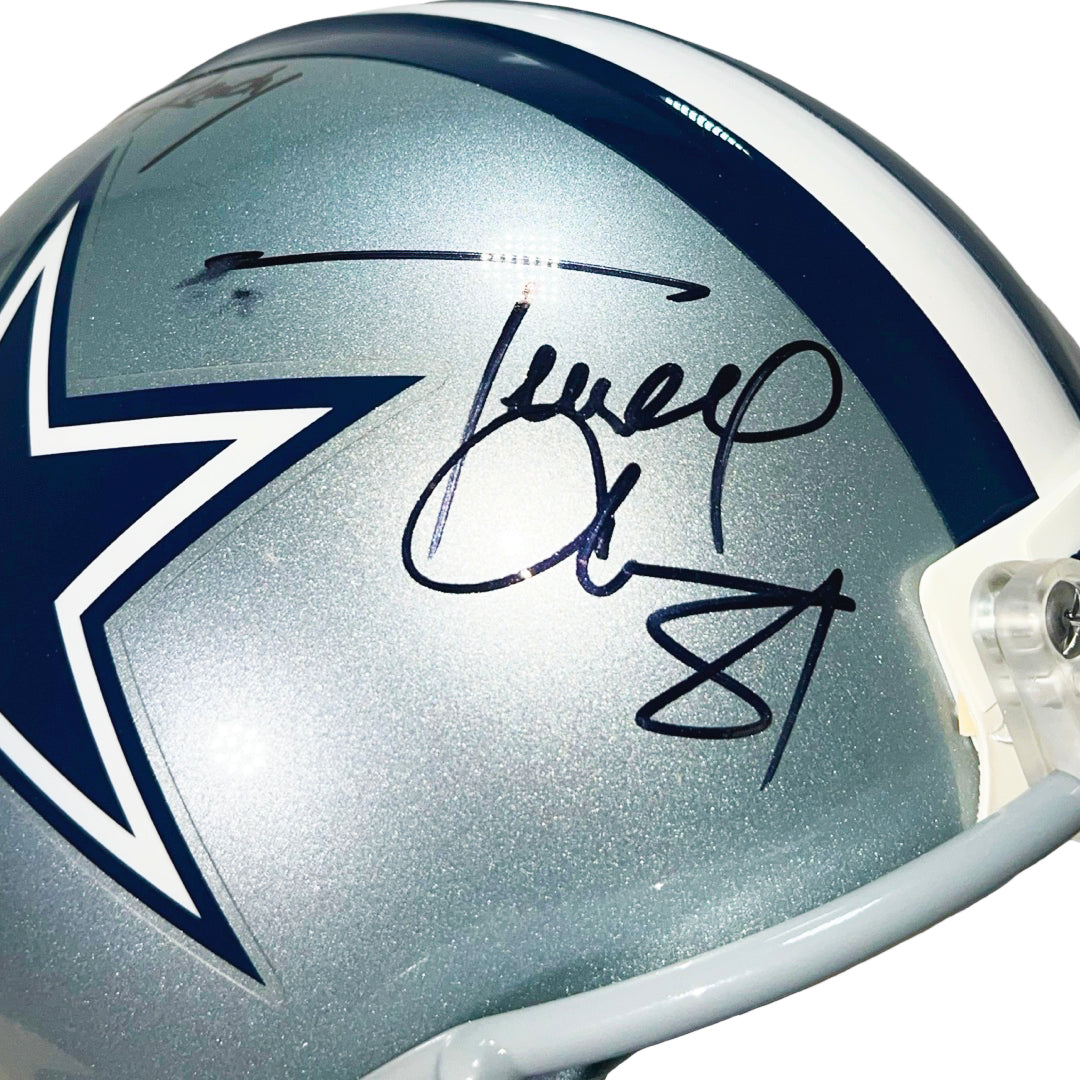 Terrell Owens Signed Get Your Popcorn Ready Inscription Dallas Cowboys Authentic Full-Size Football Helmet (JSA)