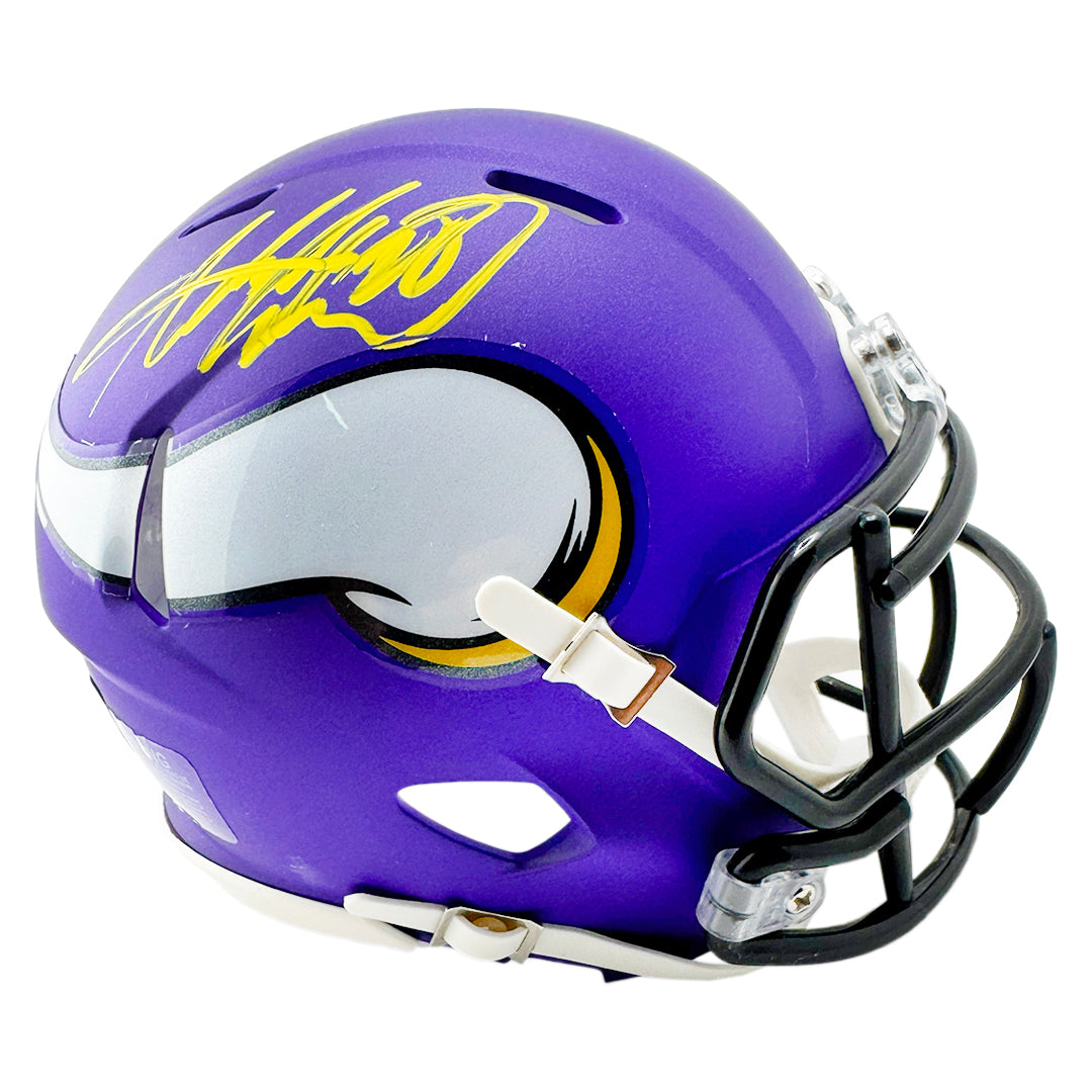 Adrian Peterson Signed Yellow Ink Minnesota Vikings Speed Mini Football Helmet (Beckett)