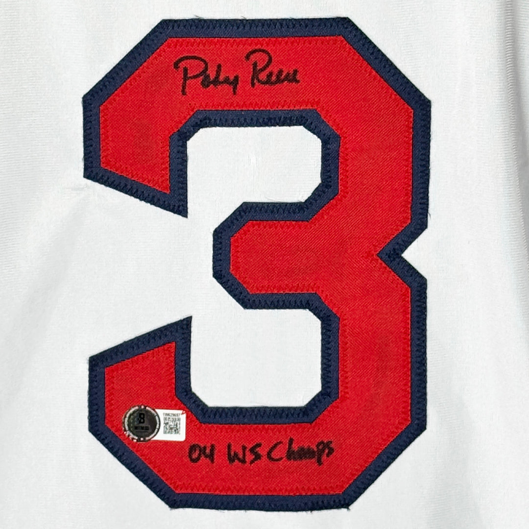 Pokey Reese Signed 04 WS Champs Inscription Boston White Baseball Jersey (Beckett)