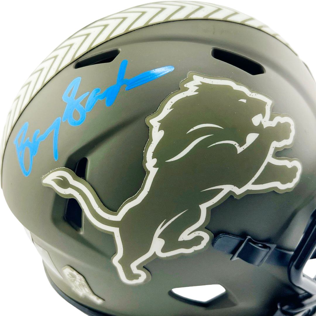 Barry Sanders Signed Detroit Lions Salute to Service Mini Football Helmet (Beckett)