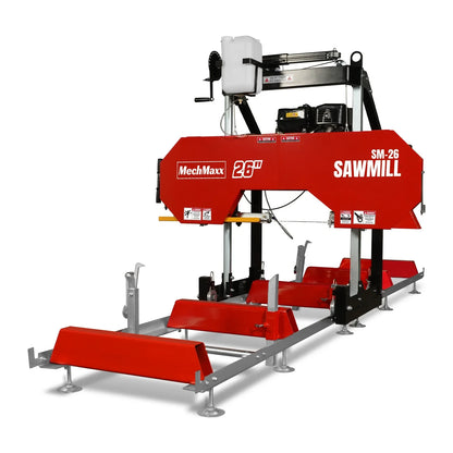26" Portable Sawmill,  420cc 15HP E-Start Gasoline Engine,  20" Board  Width,  13' Track Length ,  SM-26