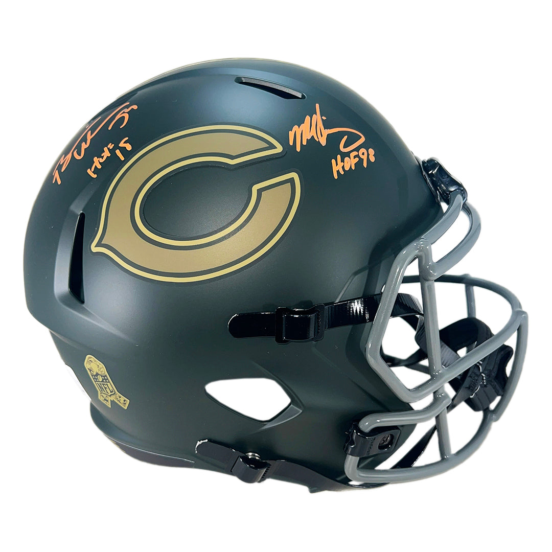 Brian Urlacher and Mike Singletary Signed Chicago Bears Salute to Service 2025 Full-Size Replica Football Helmet (Beckett)