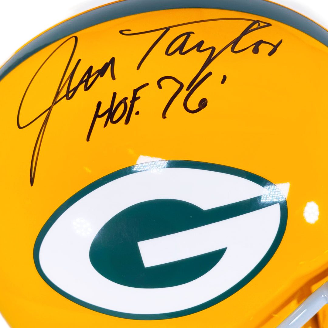 Jim Taylor Signed HOF 76 Inscription Green Bay Packers Full-Size Replica Football Helmet (JSA)