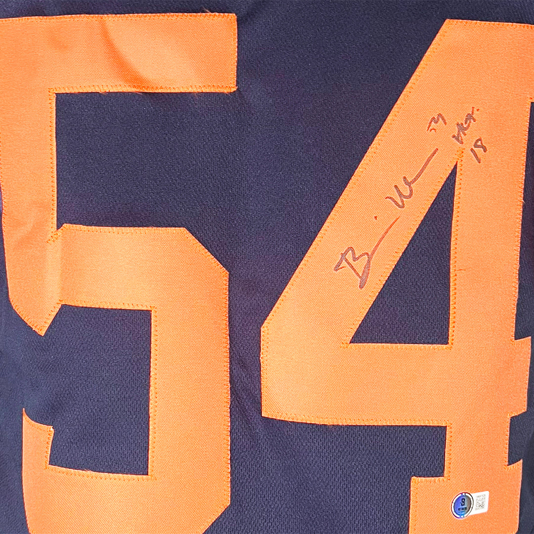 Brian Urlacher Signed HOF 18 Inscription Chicago Color Rush Football Jersey (Beckett)