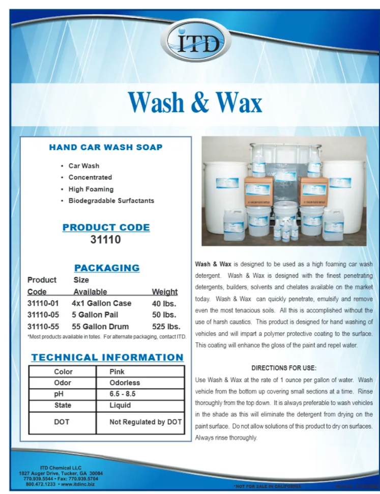Wash & Wax – Hand Car Wash Soap  1 Gallon