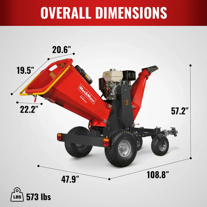 6 inch HONDA E-Start Gasoline Engine Powered 4 - Wheel Drum Wood Chipper with Taillight ,  B150